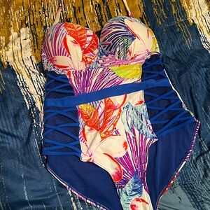 Colorful Swimwear with Leaf Pattern
